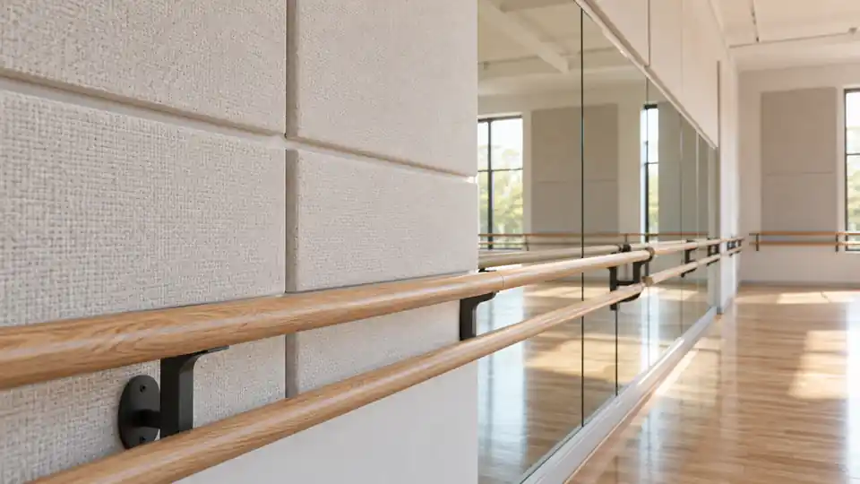 Acoustic panels beside mirrored wall in a dance studio